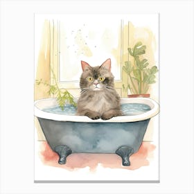 Chartreux Cat In Bathtub Botanical Bathroom 6 Canvas Print