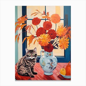 Peony Flower Vase And A Cat, A Painting In The Style Of Matisse 0 Canvas Print