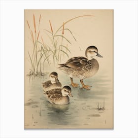 Ducklings With Pond Weed Japanese Woodblock Style 5 Canvas Print