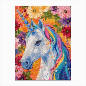 Unicorn In The Meadow Floral Portrait 3 Canvas Print