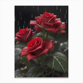 Red Roses At Rainy With Water Droplets Vertical Composition 54 Canvas Print