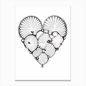 Minimalist Black & White Shell Line Drawing Heart 2 Canvas Print