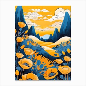 Cartoon Poppy Field Landscape Illustration (94) Canvas Print