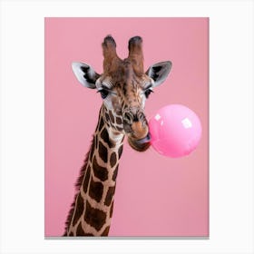 Giraffe With Pink Balloon Canvas Print