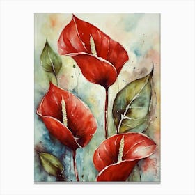 Red Anthuriums Flowers Abstract 2. Canvas Print