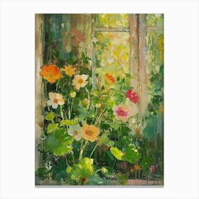 Nasturtium Flowers On A Cottage Window 4 Canvas Print