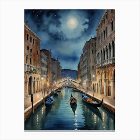 Venice At Night Gondola's Grace Canvas Print