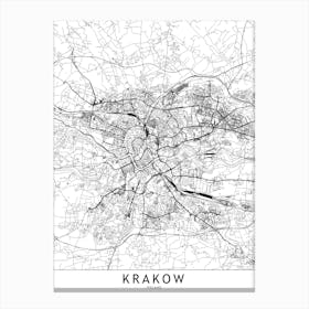 Krakow White Map Canvas Print