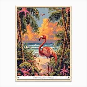 Greater Flamingo Celestun Yucatan Mexico Tropical Illustration 7 Poster Canvas Print