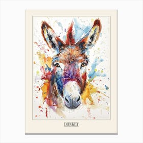 Donkey Colourful Watercolour 3 Poster Canvas Print