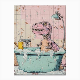 Dinosaur In The Bubble Bath Pastel Pink Abstract Illustration 2 Canvas Print