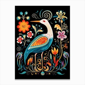 Folk Bird Illustration Egret 1 Canvas Print