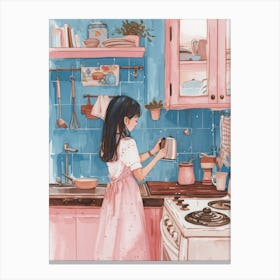 Girl Putting The Kettle On Lo Fi Kawaii Illustration 8 Canvas Print