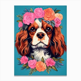 Cavalier King Charles Spaniel Portrait With A Flower Crown, Matisse Painting Style 1 Canvas Print