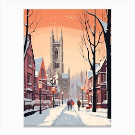 Vintage Winter Travel Illustration Manchester United Kingdom 7 Canvas Print