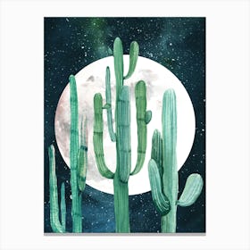 Cactus And Moonrise Boho Watercolor Canvas Print