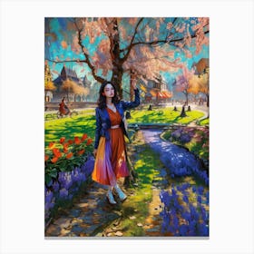 Cherry blossoms and tulips  Canvas Print
