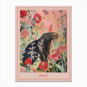 Floral Animal Painting Walrus Poster Canvas Print
