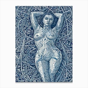 Nude Woman In blue lines, Nymph Canvas Print