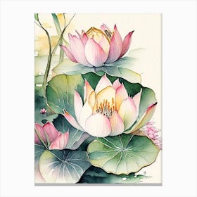 Lotus Flowers In Park Watercolour Ink Pencil 6 Canvas Print