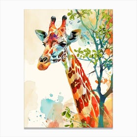 Giraffe In The Tree Watercolour 1 Canvas Print