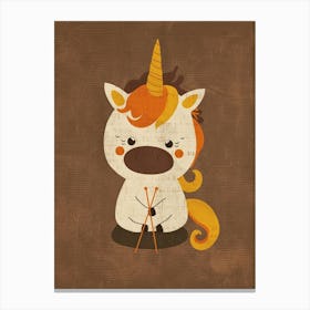Muted Orange Cute Unicorn Knitting Canvas Print
