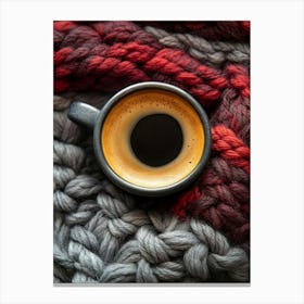 Cup Of Coffee On A Knitted Blanket Canvas Print