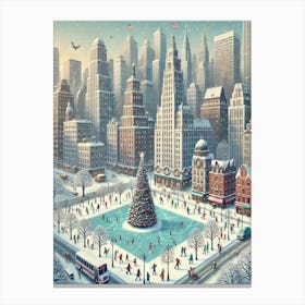 New York City Travel Christmas Painting Christmas In New York City Canvas Print