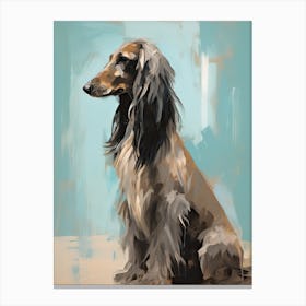 Afghan Hound Dog, Painting In Light Teal And Brown 1 Canvas Print