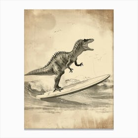 Vintage Spinosaurus Dinosaur On A Surf Board 4 Canvas Print