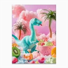 Toy Dinosaur With A Smoothie & Fruits 2 Canvas Print