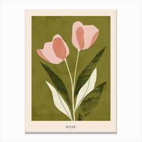 Pink & Green Rose 2 Flower Poster Canvas Print