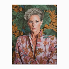 Floral Handpainted Portrait Of Jamie Lee Curtis 2 Canvas Print