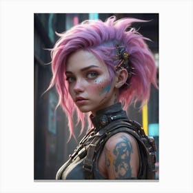 Cyberpunk Girl With Pink Hair Canvas Print