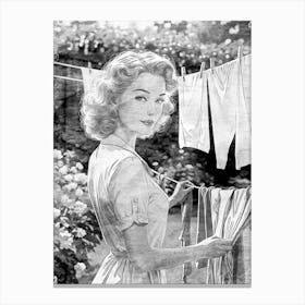 Woman Drying Clothes Laundry Stampe su tela