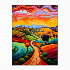 Folk Art Inspired Vibrant Road Canvas Print