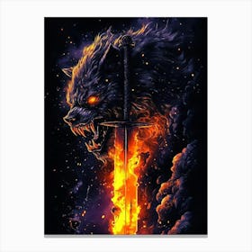 Wolf In Flames Canvas Print