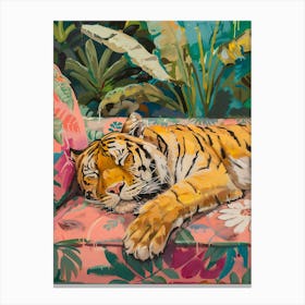 Oil Painting Tiger Sleeping 6 Canvas Print