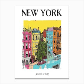Jackson Heights New York Colourful Silkscreen Illustration 4 Poster Canvas Print