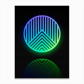 Neon Blue and Green Abstract Geometric Glyph on Black n.0034 Canvas Print