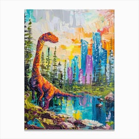 Colourful Dinosaur In A Woodland Painting Canvas Print