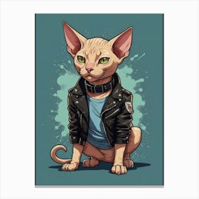 Cat In A Leather Jacket Canvas Print