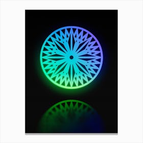 Neon Blue and Green Abstract Geometric Glyph on Black n.0169 Canvas Print