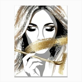 Woman With A Gold Spoon Canvas Print