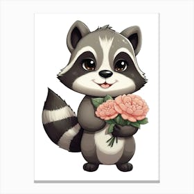 Raccoon With Flowers Canvas Print