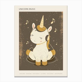Unicorn Listening To Music With Headphones Muted Pastels 3 Poster Canvas Print