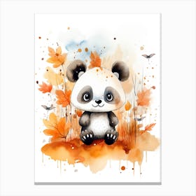 A Panda Watercolour In Autumn Colours 2 Canvas Print