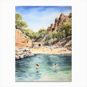 Swimming In Corsica France Watercolour Canvas Print