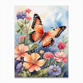 Butterfly And Flowers 5 Canvas Print