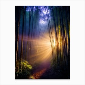 Twilight Glow Casting Ethereal Light On A Dense Bamboo Forest Shafts Of Fading Sunlight Filtering T Canvas Print